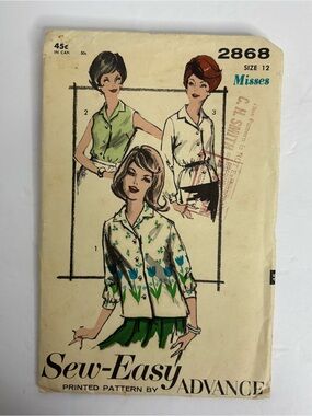 Advance Sew-Easy Women’s Blouse Pattern 2868 Uncut - Misses Size 12 Vintage